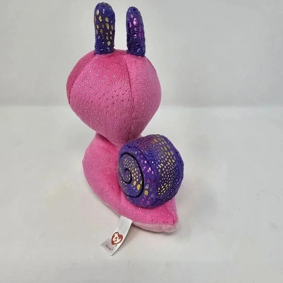 Ty Beanie Boos Scooter the Snail Green Glitter Eyes NO TAG Pink Purple Plush - Picture 7 of 8